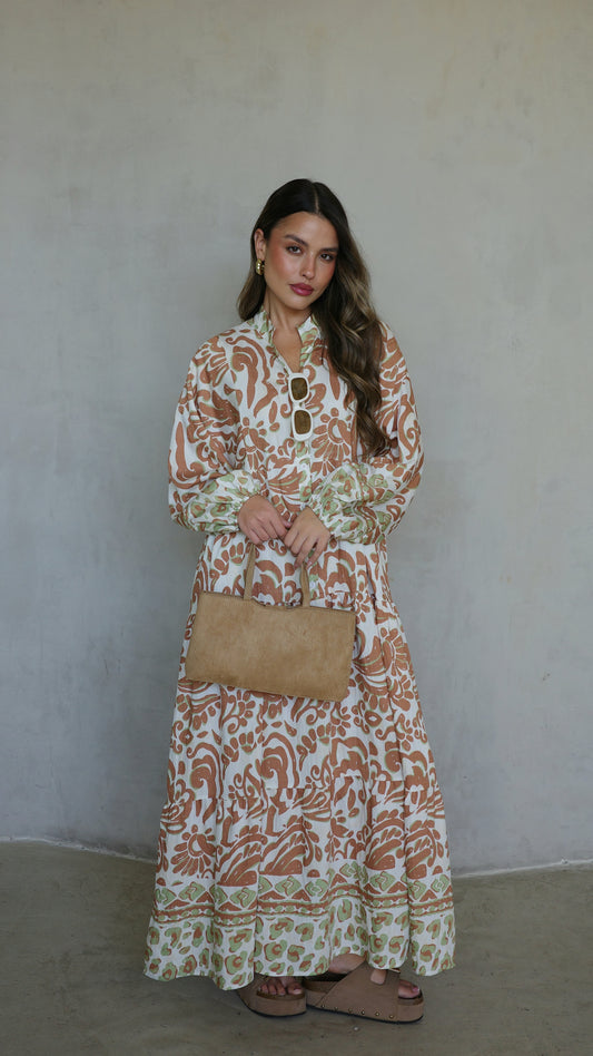 גלביה קומות כפתורים חגורה דיאנדרה | שמנת/חום