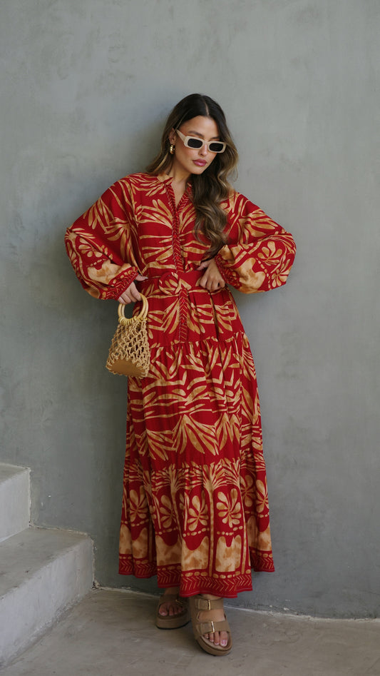 גלביה קומות כפתורים חגורה ולרי | אדום