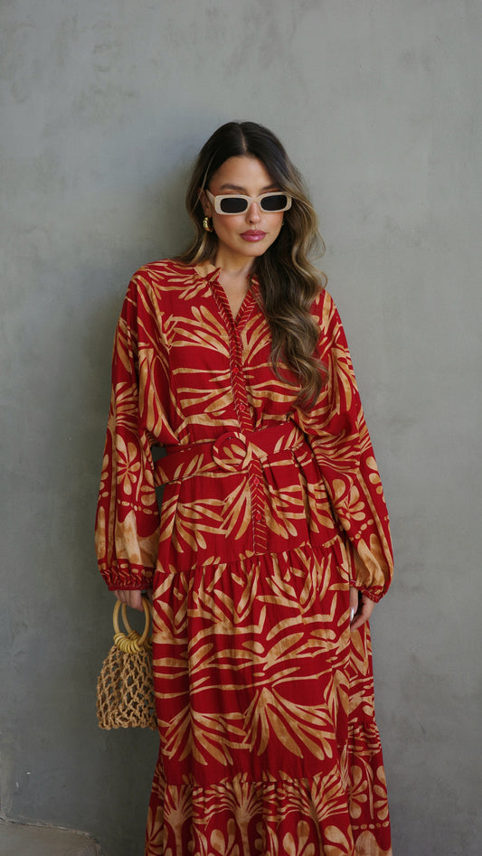 גלביה קומות כפתורים חגורה ולרי | אדום