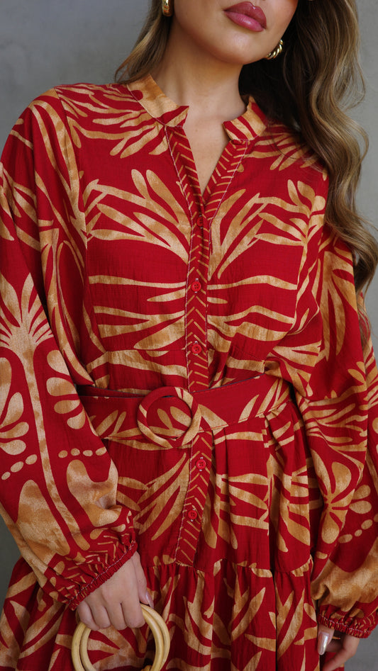 גלביה קומות כפתורים חגורה ולרי | אדום