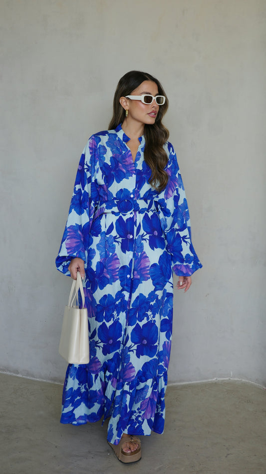 גלביה קומות כפתורים חגורה אנדריאה | תכלת/כחול