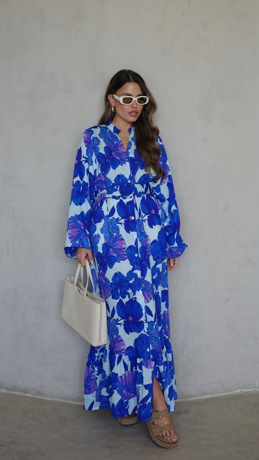 גלביה קומות כפתורים חגורה אנדריאה | תכלת/כחול