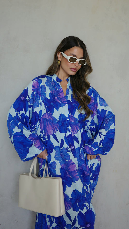 גלביה קומות כפתורים חגורה אנדריאה | תכלת/כחול