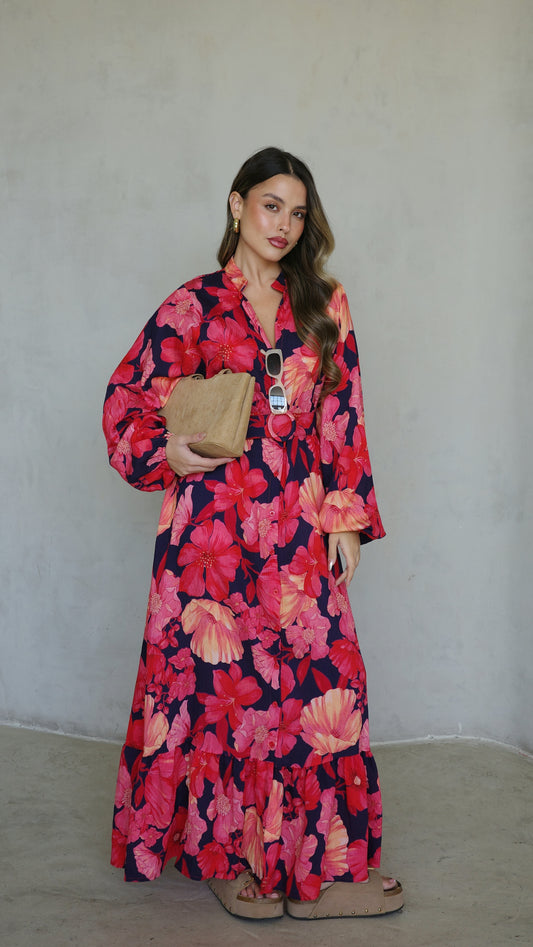 גלביה קומות כפתורים חגורה אנדריאה | כחול/אדום