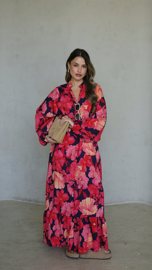 גלביה קומות כפתורים חגורה אנדריאה | כחול/אדום