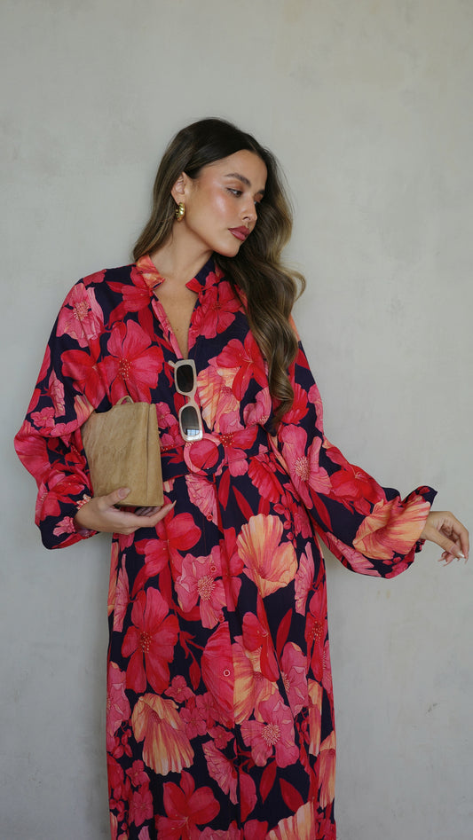 גלביה קומות כפתורים חגורה אנדריאה | כחול/אדום