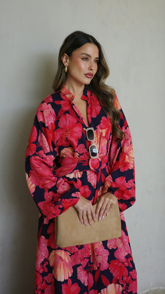 גלביה קומות כפתורים חגורה אנדריאה | כחול/אדום