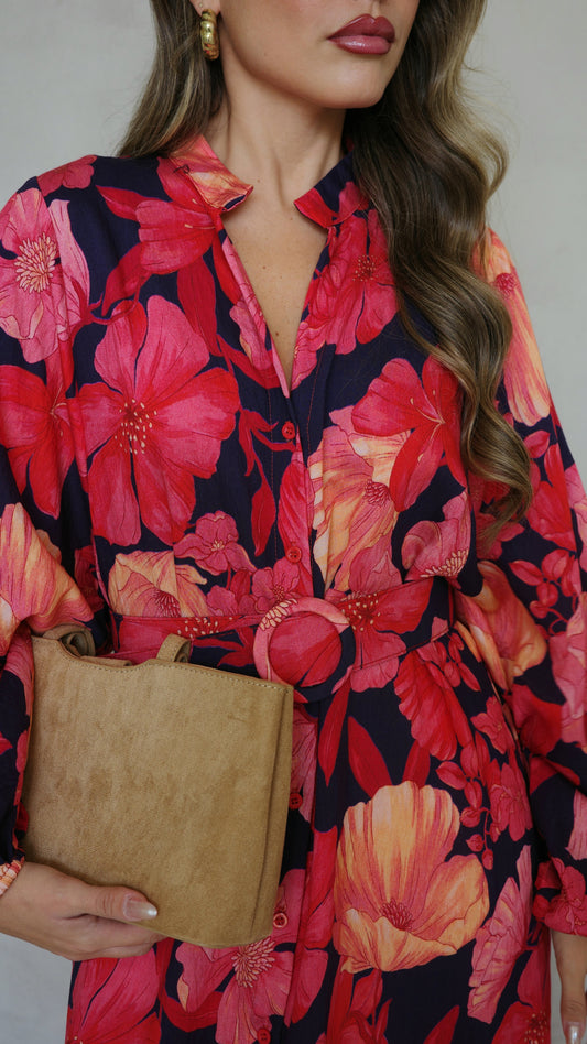 גלביה קומות כפתורים חגורה אנדריאה | כחול/אדום