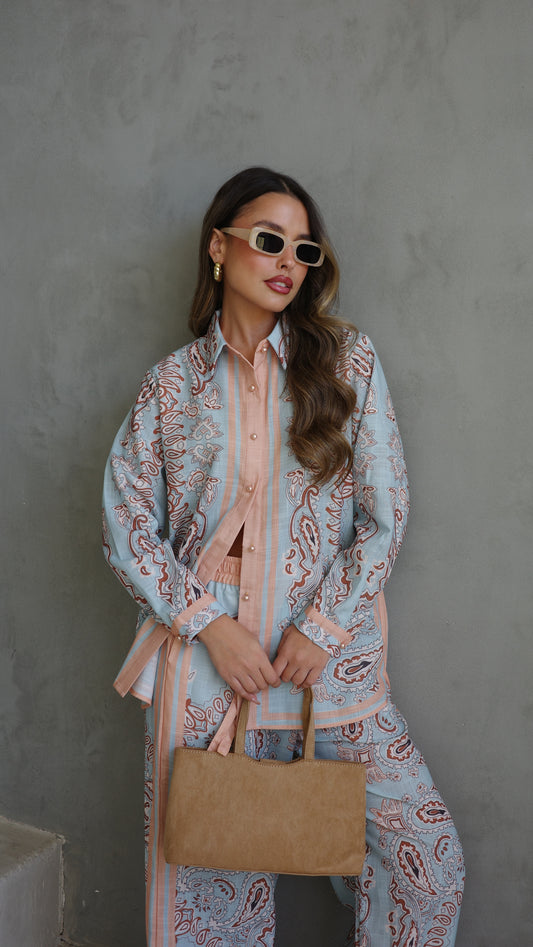 חליפת מכנס לטיסיה | תכלת/אפרסק