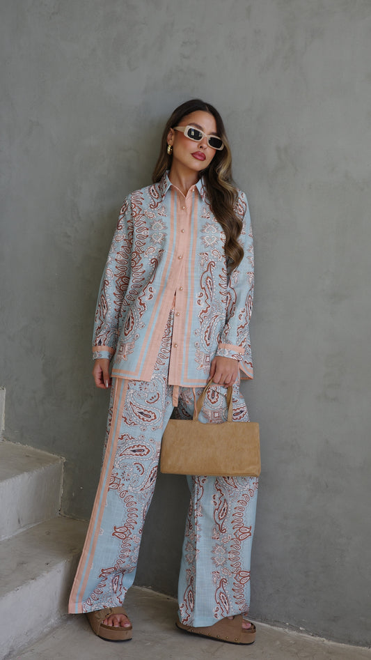 חליפת מכנס לטיסיה | תכלת/אפרסק