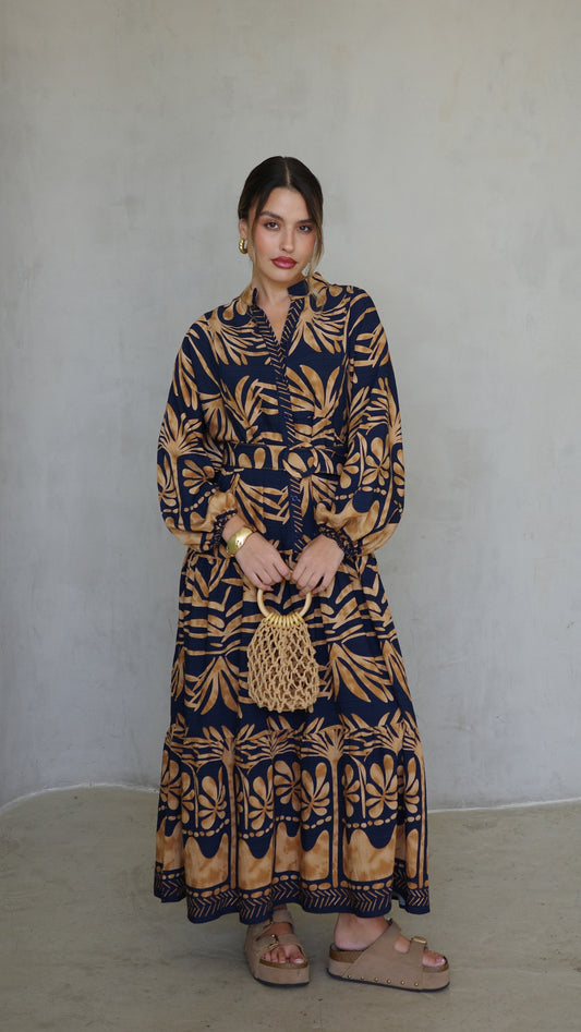 גלביה קומות כפתורים חגורה ולרי | כחול/בז