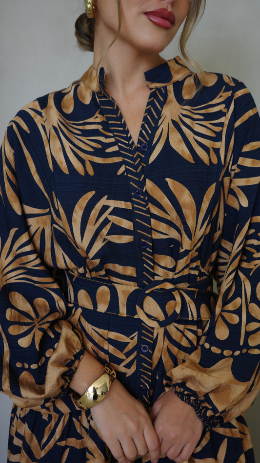 גלביה קומות כפתורים חגורה ולרי | כחול/בז