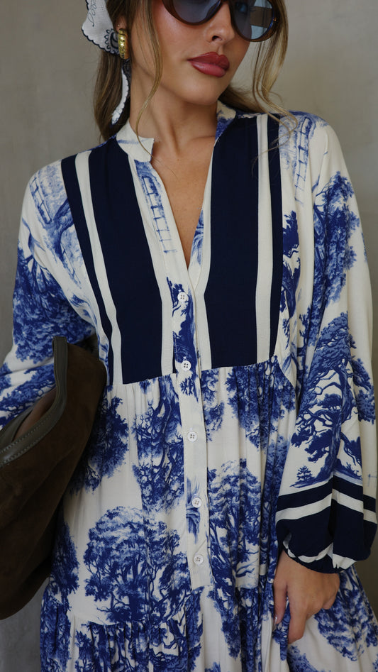 גלביה קומות כפתורים ויקטוריה | שמנת/כחול