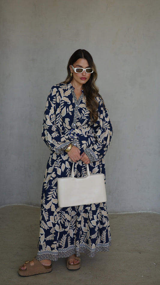 גלביה קומות כפתורים חגורה אמנואל | כחול/בז