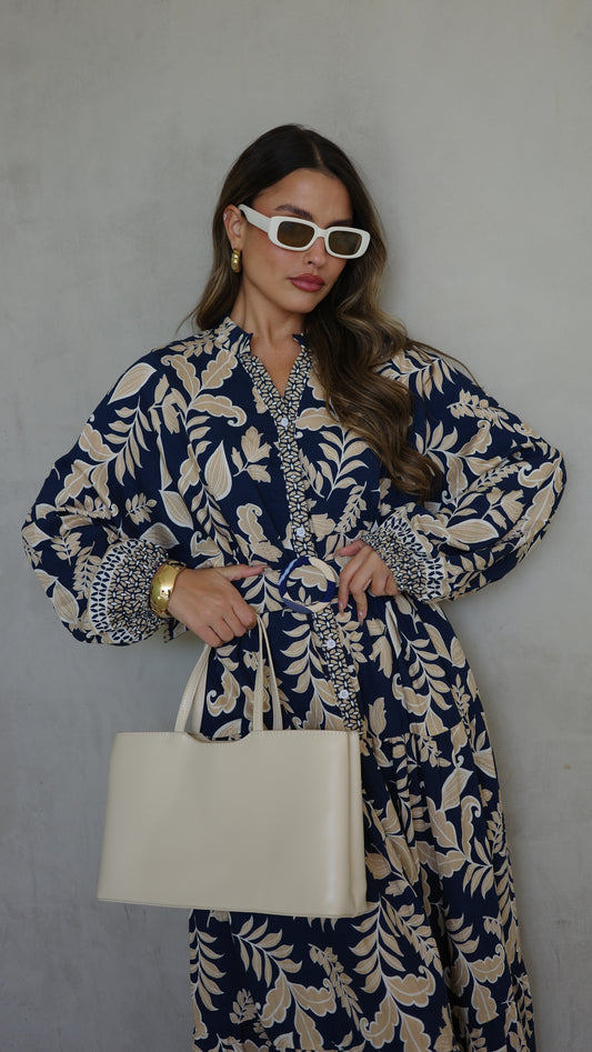 גלביה קומות כפתורים חגורה אמנואל | כחול/בז