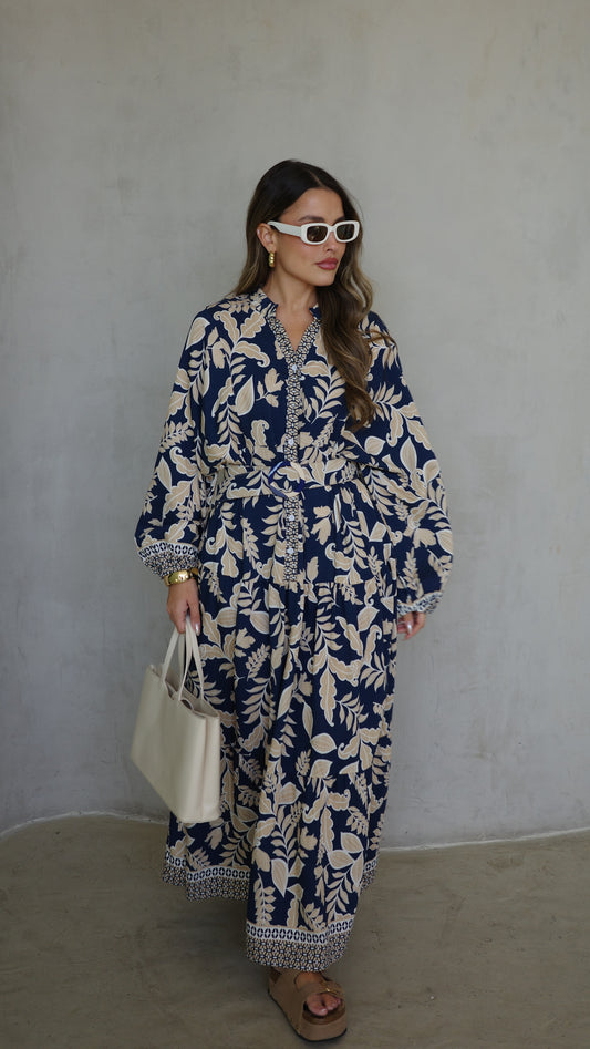 גלביה קומות כפתורים חגורה אמנואל | כחול/בז