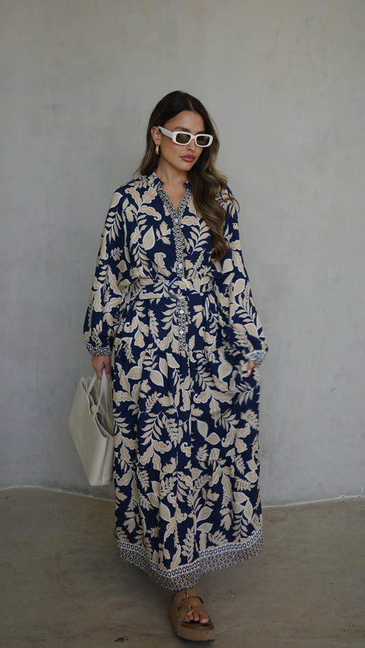 גלביה קומות כפתורים חגורה אמנואל | כחול/בז