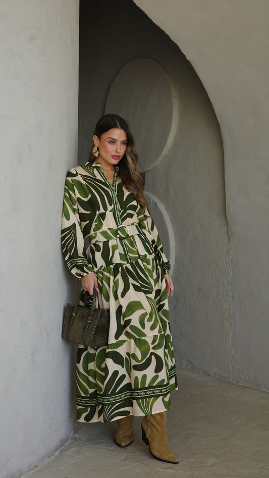 גלביה קומות כפתורים חגורה רוקסנה | שמנת/ירוק