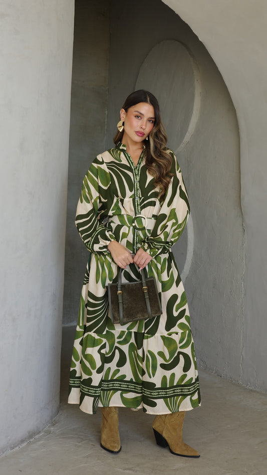 גלביה קומות כפתורים חגורה רוקסנה | שמנת/ירוק