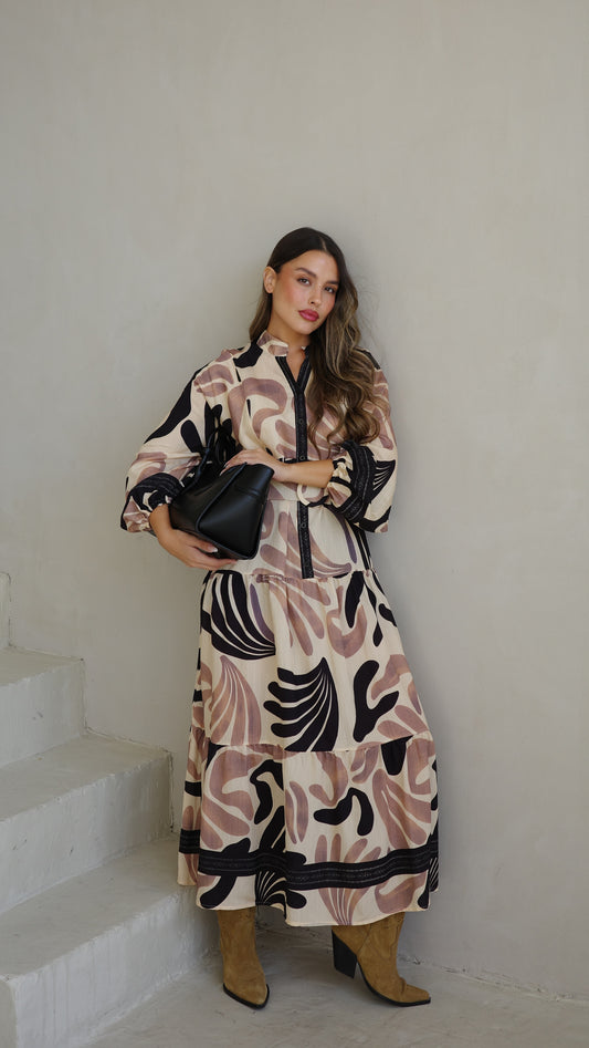 גלביה קומות כפתורים חגורה רוקסנה | שמנת/ורוד