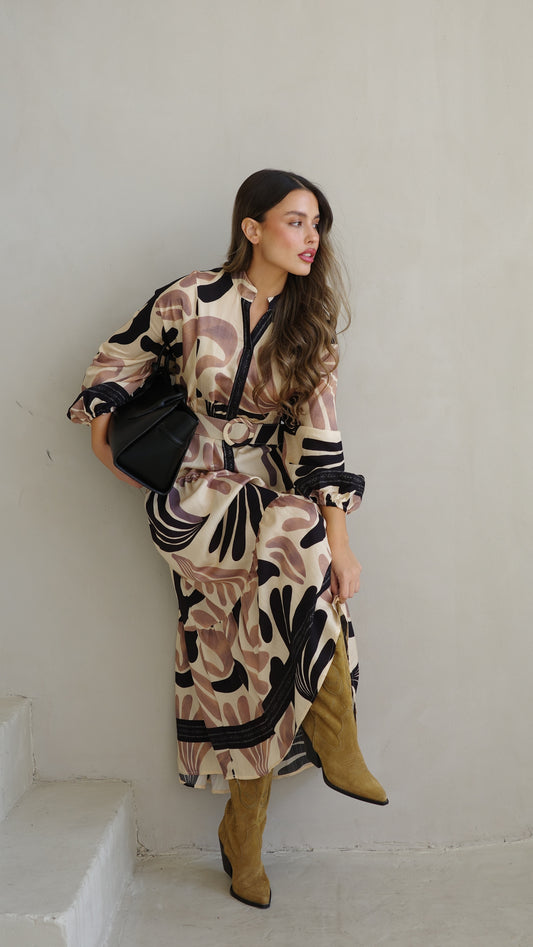 גלביה קומות כפתורים חגורה רוקסנה | שמנת/ורוד