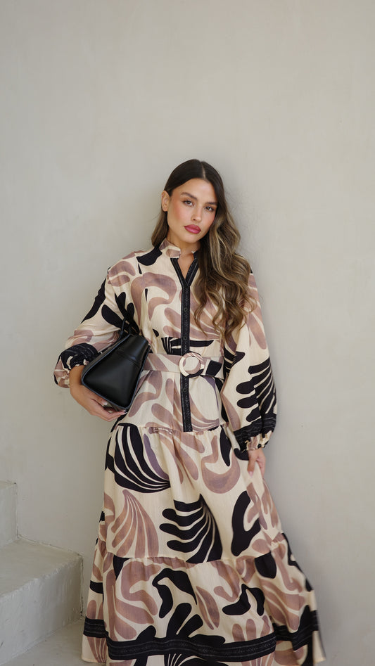 גלביה קומות כפתורים חגורה רוקסנה | שמנת/ורוד