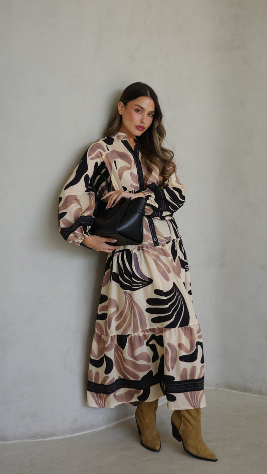 גלביה קומות כפתורים חגורה רוקסנה | שמנת/ורוד