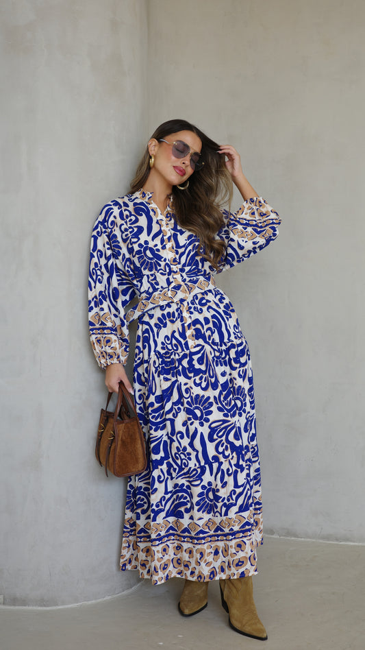 גלביה קומות כפתורים חגורה דיאנדרה | כחול