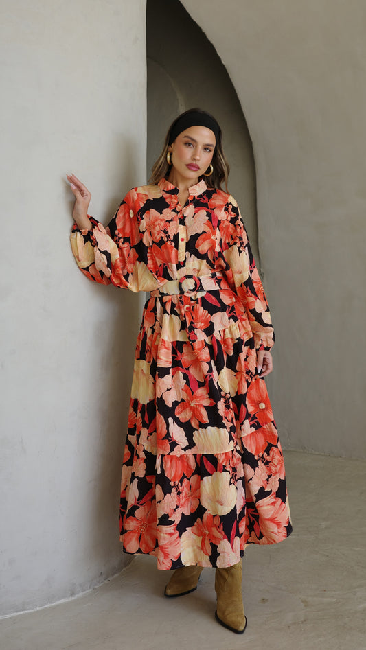 גלביה קומות כפתורים חגורה איילינד | שחור/אדום