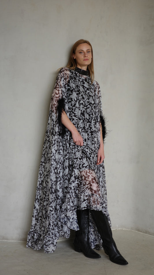 שמלת אוברסייז שיפון מעוגלת | שחור