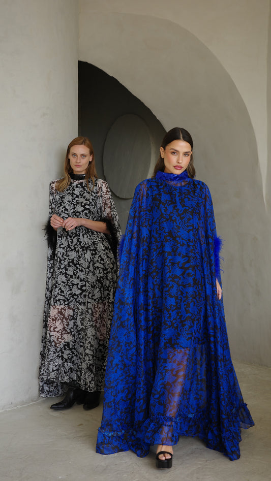 שמלת אוברסייז שיפון מעוגלת | כחול