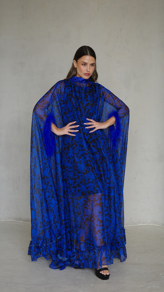 שמלת אוברסייז שיפון מעוגלת | כחול