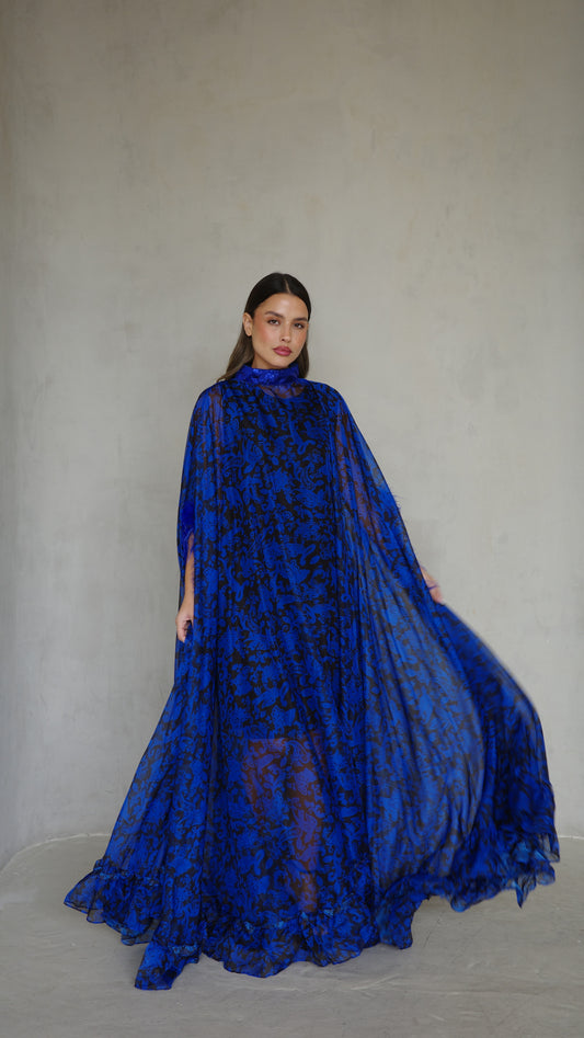 שמלת אוברסייז שיפון מעוגלת | כחול