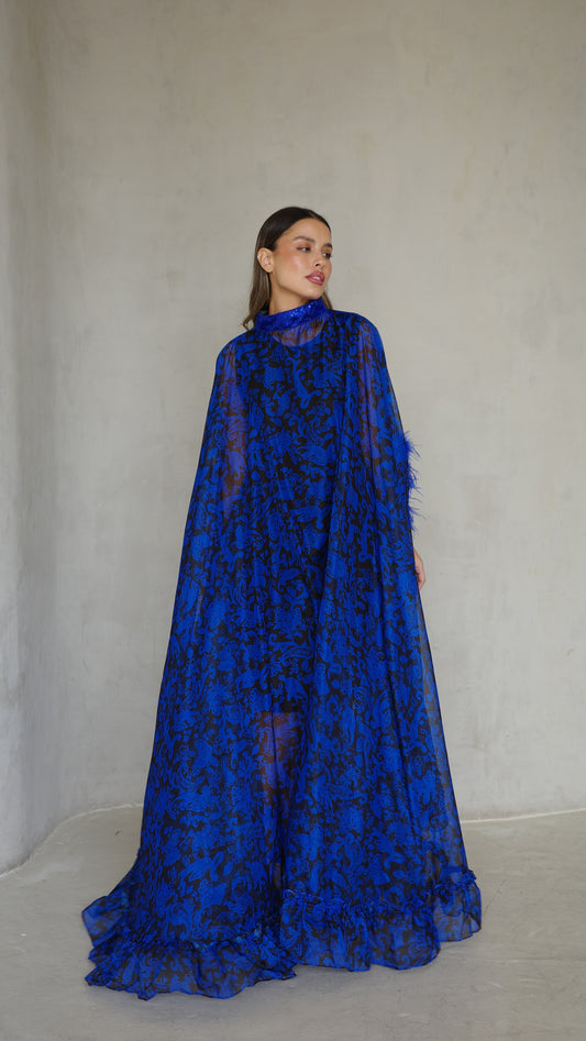 שמלת אוברסייז שיפון מעוגלת | כחול