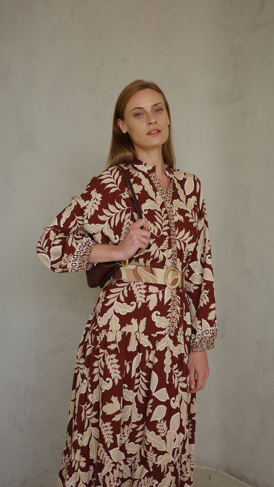 גלביה קומות כפתורים חגורה אמנואל | בורדו/בז