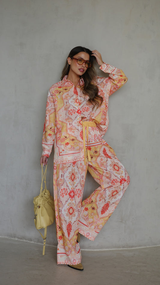 חליפת מכנס נרסיסו | שמנת/כתום