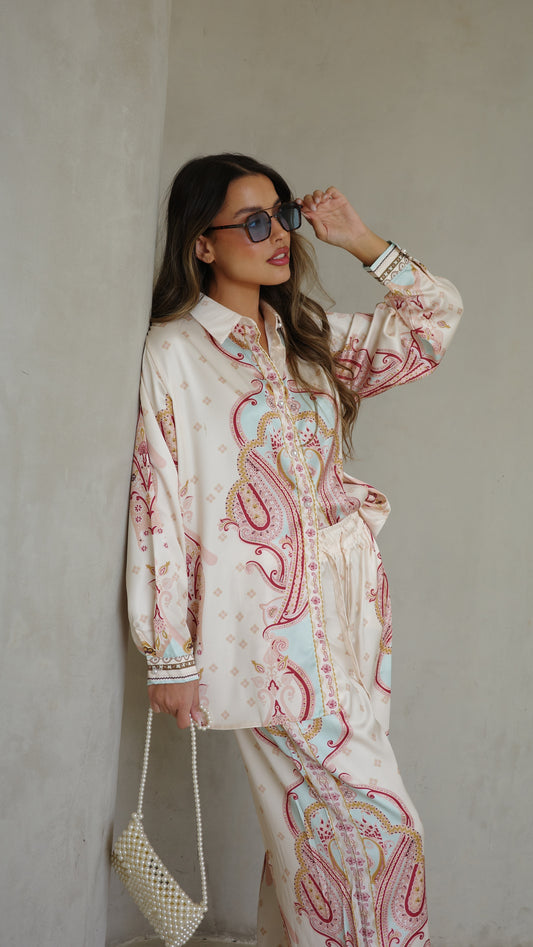 חליפת מכנס מדמוזל | בז/תכלת