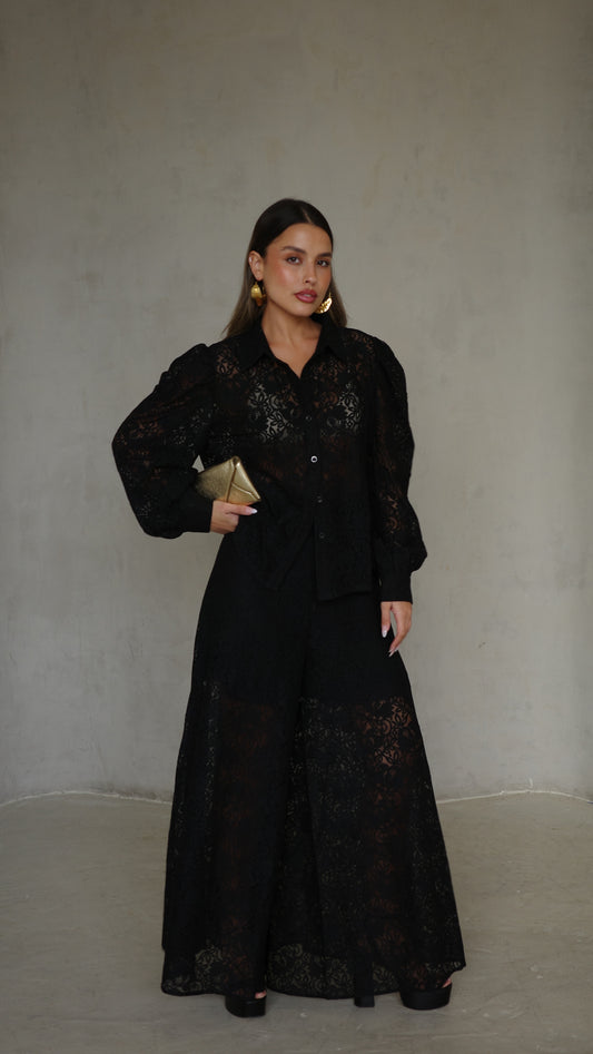 חליפת מכנס תחרה ביאטריס | שחור