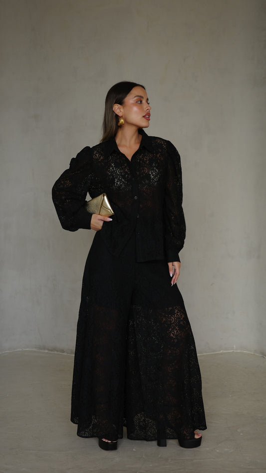 חליפת מכנס תחרה ביאטריס | שחור