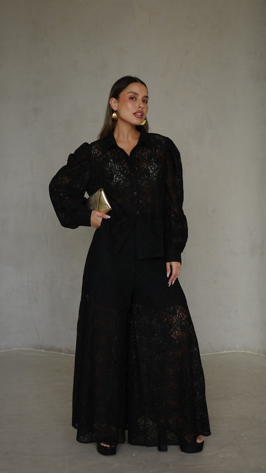 חליפת מכנס תחרה ביאטריס | שחור