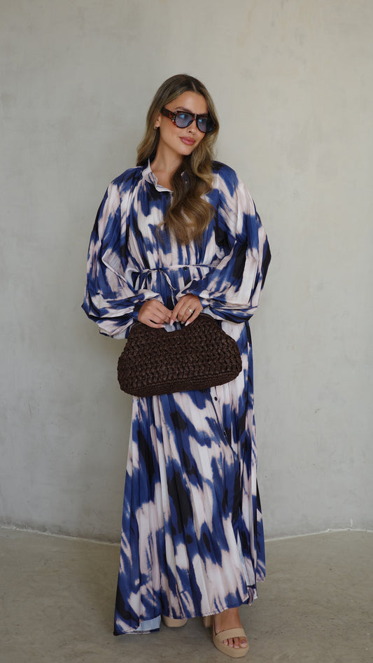 שמלת מקסי פליסה גוליאנה | שמנת/כחול