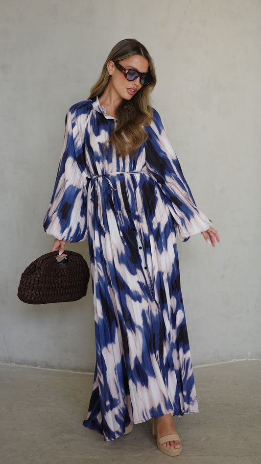 שמלת מקסי פליסה גוליאנה | שמנת/כחול