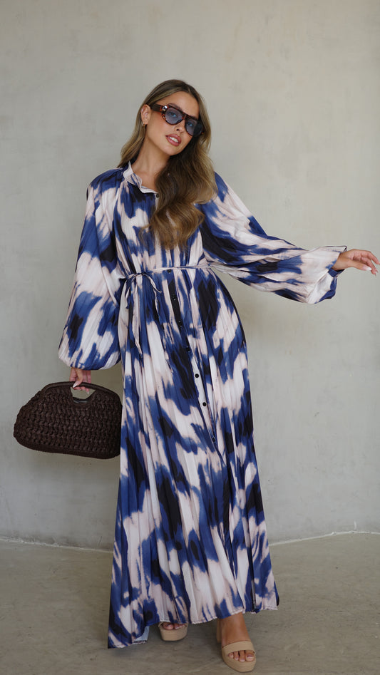 שמלת מקסי פליסה גוליאנה | שמנת/כחול