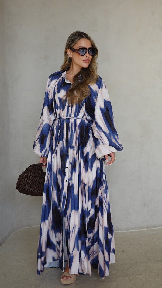 שמלת מקסי פליסה גוליאנה | שמנת/כחול