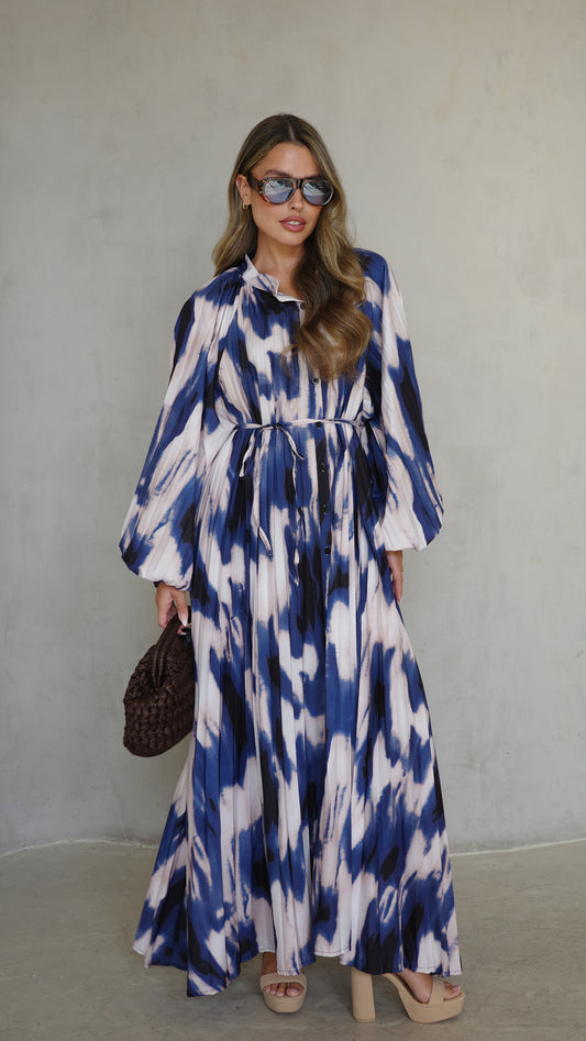 שמלת מקסי פליסה גוליאנה | שמנת/כחול