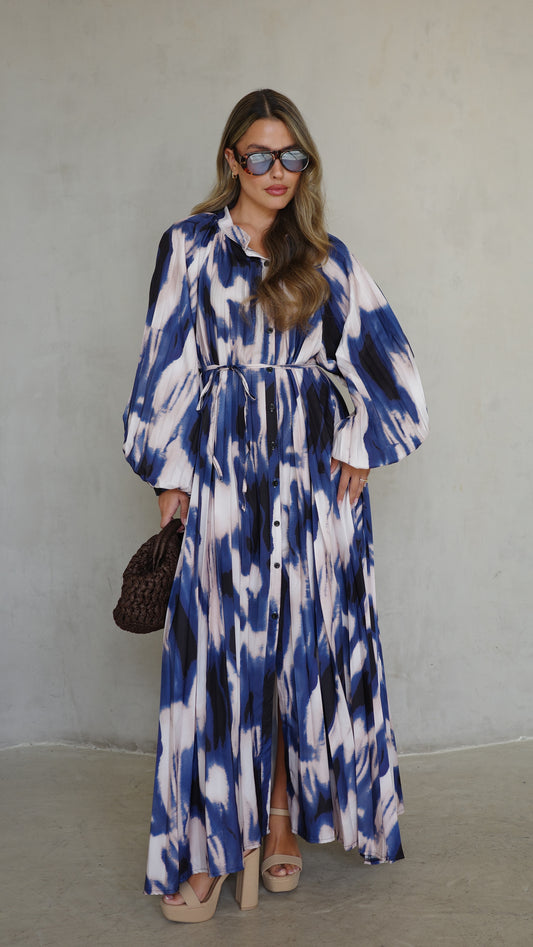 שמלת מקסי פליסה גוליאנה | שמנת/כחול