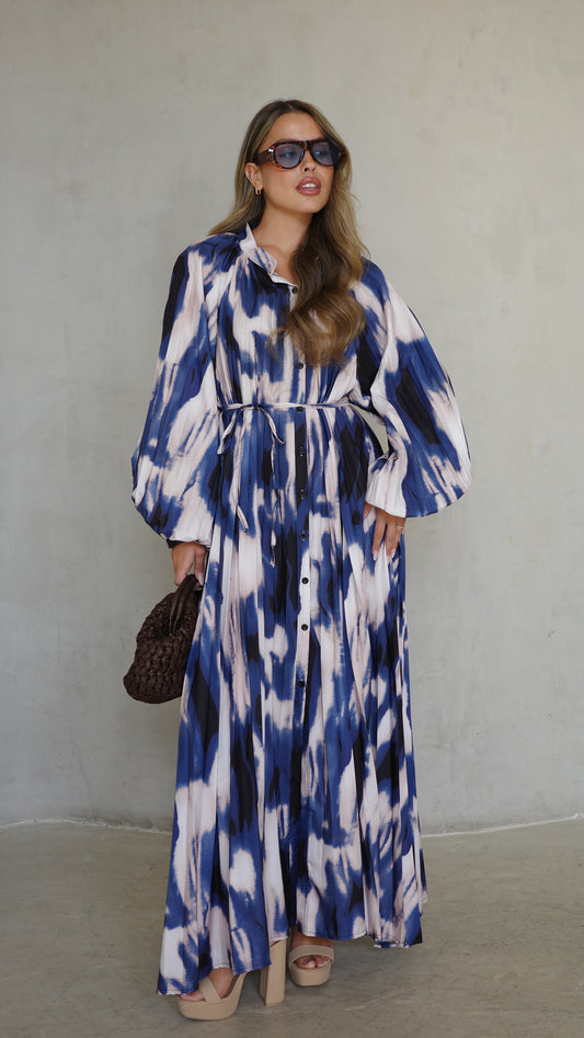 שמלת מקסי פליסה גוליאנה | שמנת/כחול