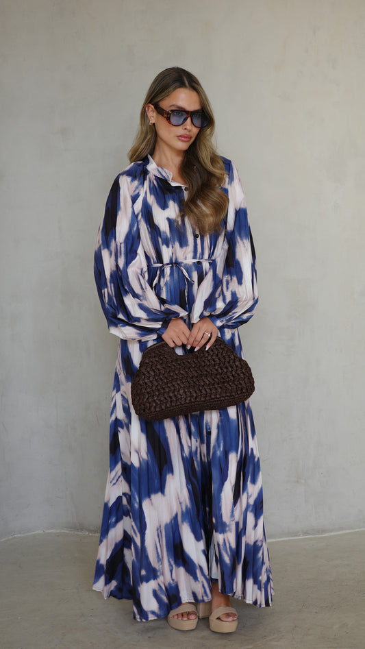 שמלת מקסי פליסה גוליאנה | שמנת/כחול