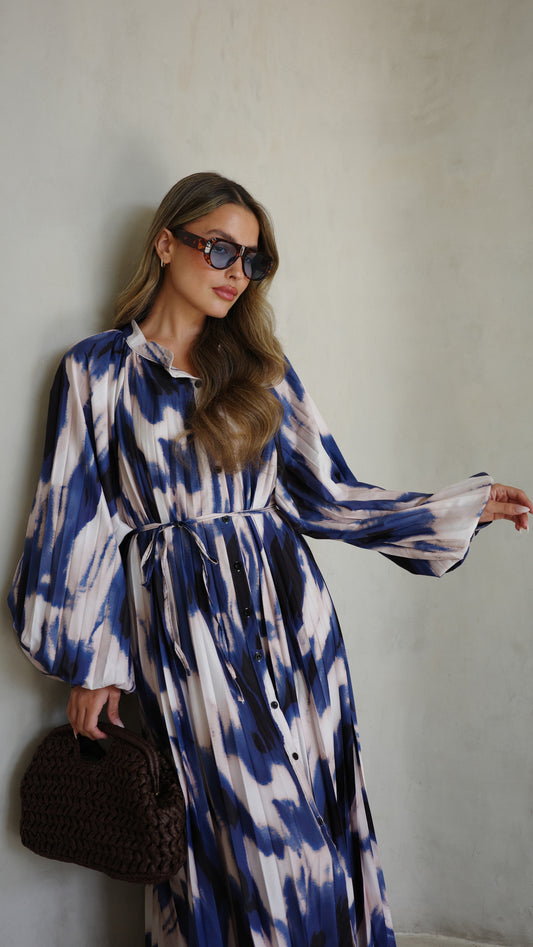 שמלת מקסי פליסה גוליאנה | שמנת/כחול