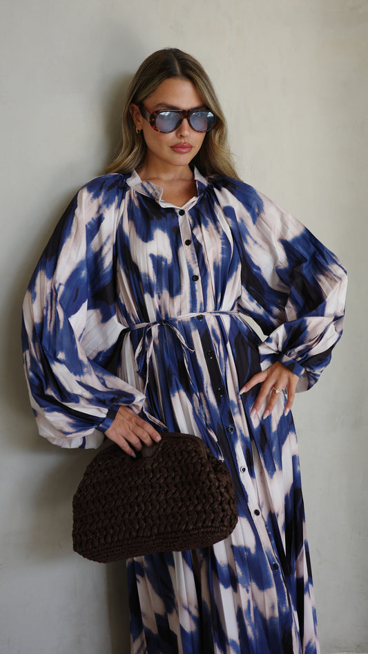 שמלת מקסי פליסה גוליאנה | שמנת/כחול